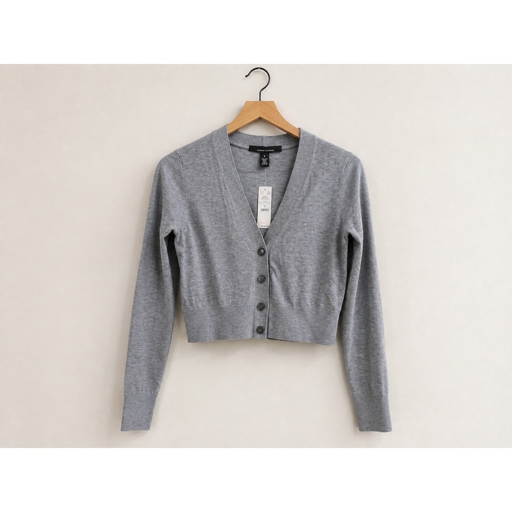 White House Black Market Grey Cropped Wool Cashmere Cardigan Sweater Small